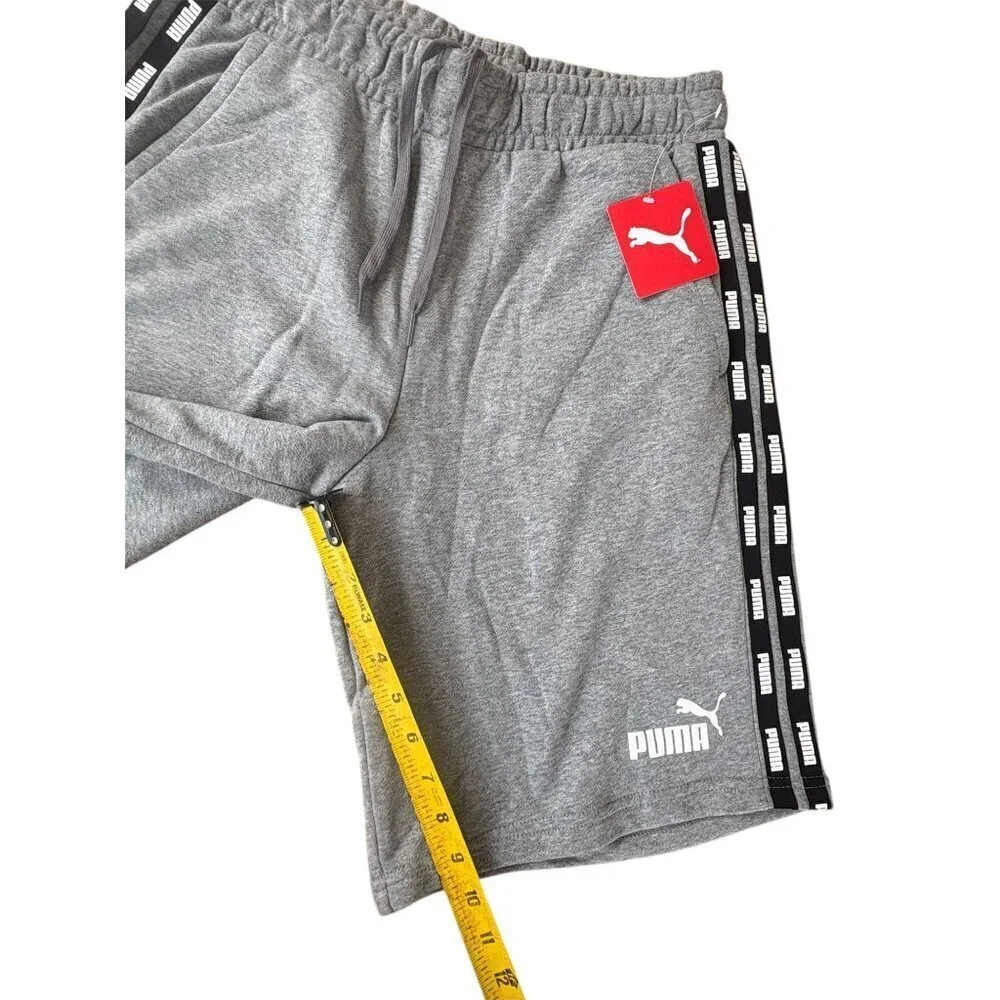 Puma Mens Gray Athletic Shorts With Logo Tape Sides & Drawstring Waist - Size M